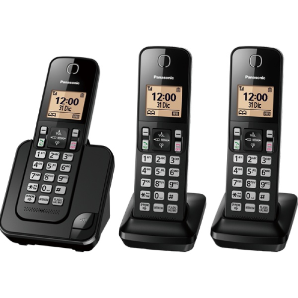 Teléfono digital inalámbrico + 2 extensiones Panasonic Dect KX-TGC353 Negro  Radioshack El Salvador