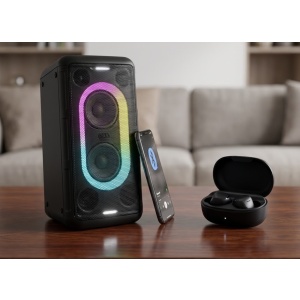Combo de Torre de Sonido 150W RMS con BlueThooth con Audífono True Wireless B120 con 26 horas de batería